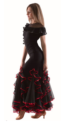 Ballroom Skirt Bl&Red 232E